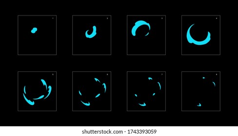 Efecto humo. hoja de cálculo de animación de humo azul. animación clásica con efecto humo para juegos, dibujos animados o animaciones. efecto de animación de estilo vectorial 1866.