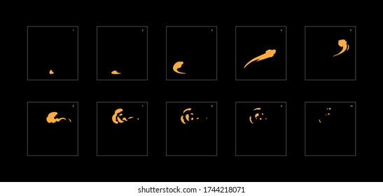 Efecto humo. hoja de animación de humo de polvo. animación clásica con efecto de humo de polvo para juegos, dibujos animados o animaciones. efecto de animación de estilo vectorial 1861.