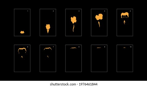Smoke effect. dust smoke animation sprite sheet. classic dust smoke effect animation for game or cartoon or animation. vector style animation effect 1945.