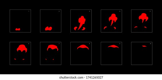 Efecto humo. hoja de papel de animación de humo de fuego. animación clásica con efecto humo de fuego para juegos, dibujos animados o animaciones. efecto de animación de incendio de estilo vectorial 1814.