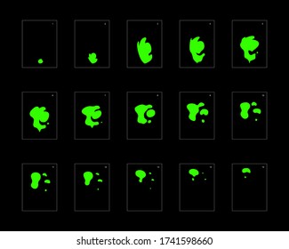 Efecto humo. lámina de esprite de animación de humo líquido. animación clásica con efecto de humo líquido para juegos, dibujos animados o animaciones. efecto de animación líquida de estilo vectorial 1828.