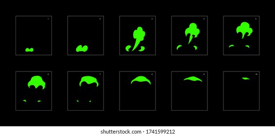 Smoke effect. liquid smoke animation sprite sheet. classic liquid smoke effect animation for game or cartoon or animation. vector style liquid animation effect 1815.