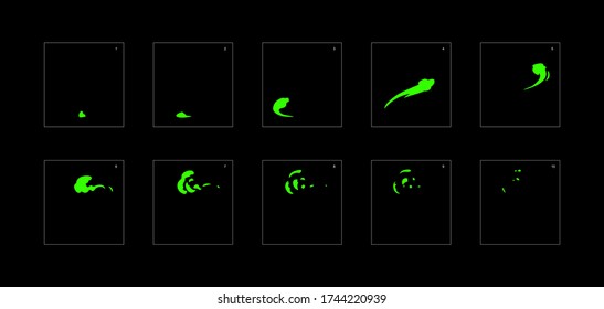 Efecto humo. lámina de esprite de animación de humo líquido. animación clásica con efecto de humo líquido para juegos, dibujos animados o animaciones. efecto de animación líquida de estilo vectorial