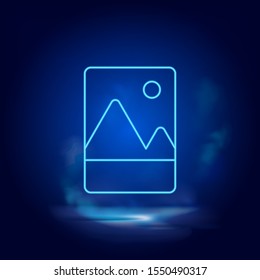 Smoke effect neon style vector icons, mountains, photo neon icon.