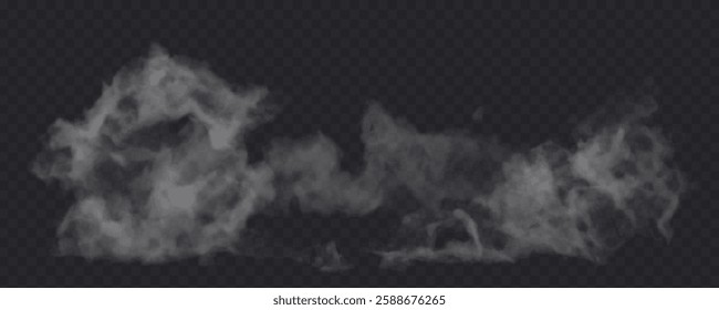 Smoke effect on transparent dark background. Fog gray cloud above the floor surface.