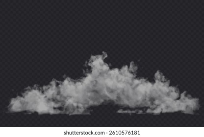 Smoke effect on transparent dark background. Fog gray cloud above the floor surface.