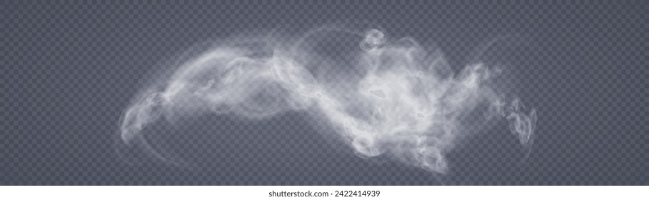 Smoke effect. Realistic vector fog effect and transparent magic fog. White steam, border of creeping smoke. Mockup of cloudy and growing smog. Vector 10 ep