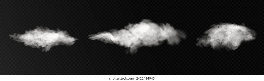 Smoke effect. Realistic vector fog effect and transparent magic fog. White steam, border of creeping smoke. Mockup of cloudy and growing smog. Vector 10 ep