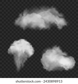 Smoke effect. Realistic vector fog effect and transparent magic fog. White steam, border of creeping smoke. Mockup of cloudy and growing smog. Vector 10 ep.