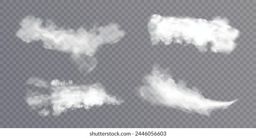 Smoke effect. Realistic vector fog effect and transparent magic fog. White steam, border of creeping smoke. Mockup of cloudy and growing smog. Vector 10 ep.	