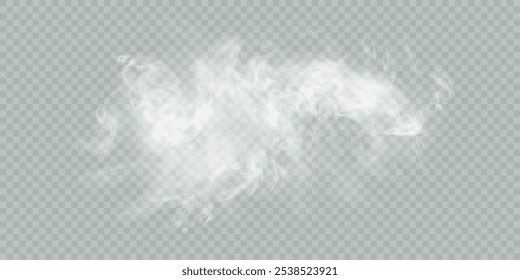 Efecto Smoke. Efecto de niebla de Vector realista y niebla mágica transparente. Vapor blanco, borde de humo que se arrastra. Maqueta de esmog nublado y creciente. Vector 10 ep.	
