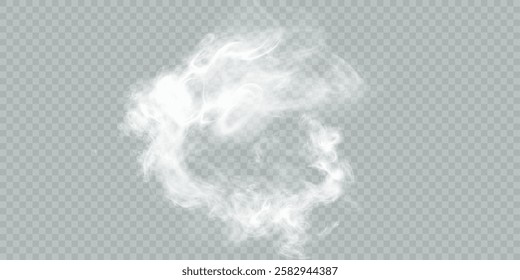 Smoke effect. Realistic vector fog effect and transparent magic fog. White steam, border of creeping smoke. Mockup of cloudy and growing smog. Vector 10 ep.	