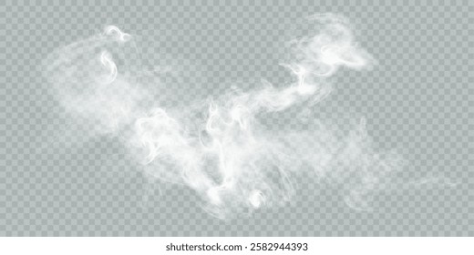 Smoke effect. Realistic vector fog effect and transparent magic fog. White steam, border of creeping smoke. Mockup of cloudy and growing smog. Vector 10 ep.	