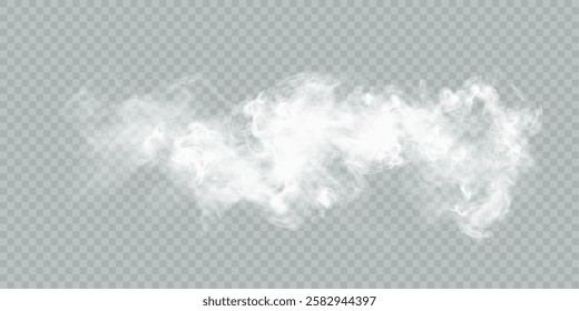 Smoke effect. Realistic vector fog effect and transparent magic fog. White steam, border of creeping smoke. Mockup of cloudy and growing smog. Vector 10 ep.	