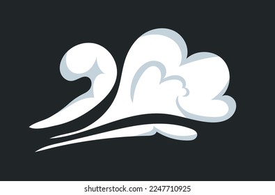 Smoke effect of vapor or clouds with wind blast movement. Vector illustration in comic cartoon design