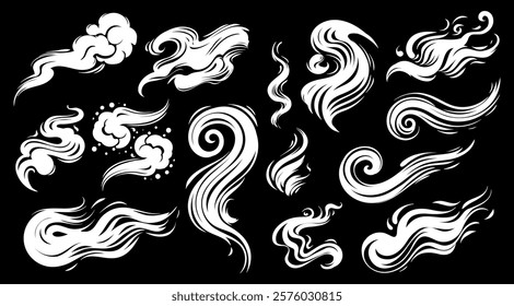 Smoke element illustration. Cartoon of smoke vector. Comic style. Isolated on black background. 