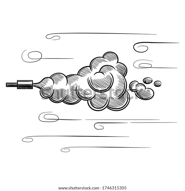 Smoke from the exhaust pipe\
of the car, sketch. Hand-drawn sketch vector isolated on white\
background.