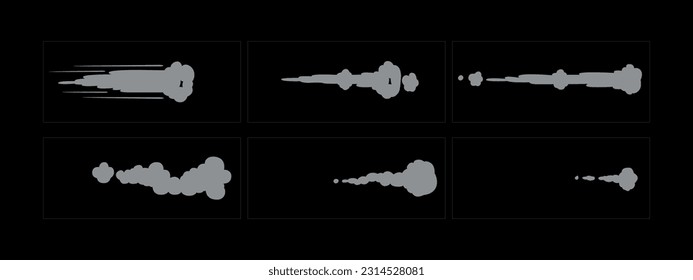 Animación de explosión de humo. 2.ª caricatura fuma marcos de hojas de sátira animadas. Conjunto de ilustraciones vectoriales de efecto de ráfaga de Boom. 