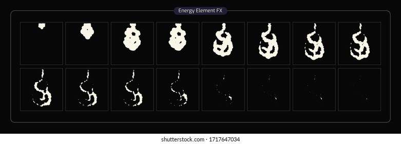 Smoke explosion animation. Dust smoke effect sprites sheet for games, cartoon or motion design. EPS 10 Vector illustration.