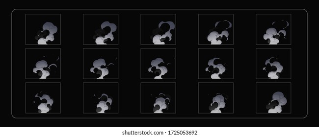 Smoke explosion animation. Dust smoke effect sprites sheet for games, cartoon or motion design. eps-10 vector illustration.