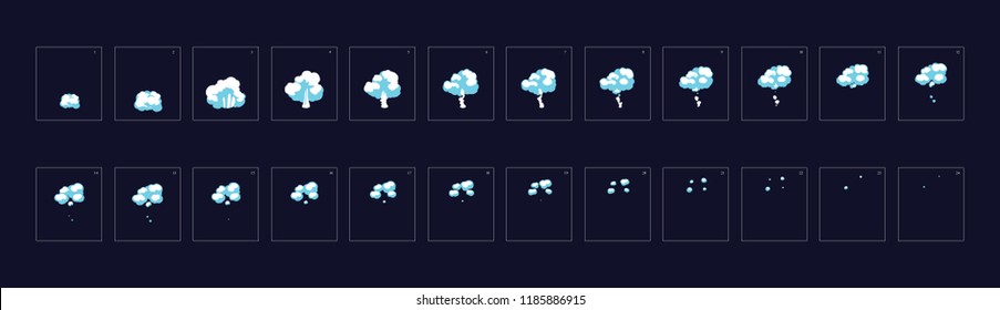 Smoke explosion animation. Animation of  Smoke. Smoke Sprite sheet for game or cartoon or animation. 2d classic animation smoke effect.