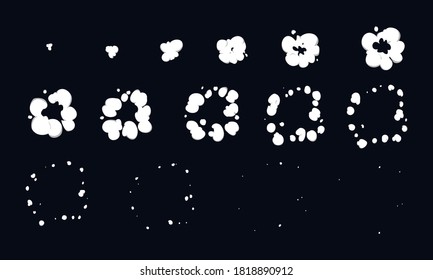 Smoke explosion animation. Smoke sprite sheet for games, cartoons, animations, videos. Vector illustration