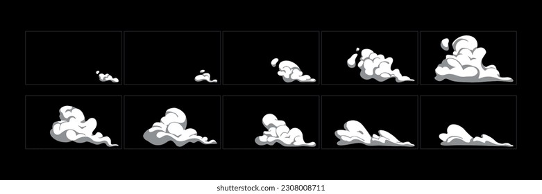 Animación de explosión de humo. Hoja de cálculo para juegos, dibujos animados, animación clásica o video agregado y videos en medios sociales.