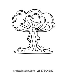 Explosão de fumaça, explosão nuclear, explosão de bomba e pluma de fumaça isolada sobre um fundo branco