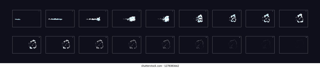 Smoke explosion special effect animation. Explosion frames for flash animation in games, video, cartoon or animation