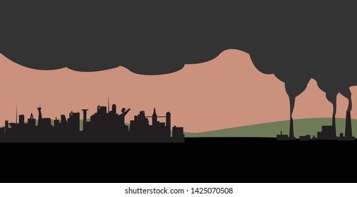 Smoke from the factory causes pollution ,flat vector illustration