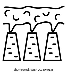 Smoke from factory pipes. Air pollution. Harm to industry. Icon, vector, outline, isolated, 48x48 pixel.
