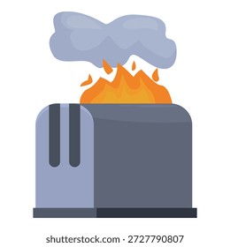 Smoke and fire billowing from a burning toaster, illustrating a kitchen hazard