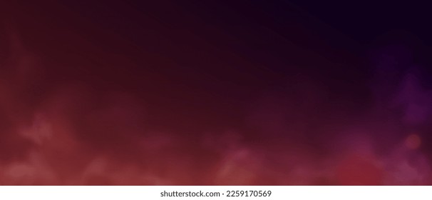 Smoke from the fire. Red color. Fog backgorund. White isolated transparent  mist or smog effect. Raised dust. Clouds. Realistic template. Vector illustration eps10.