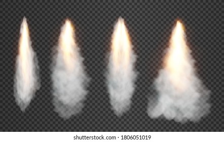 Smoke And Fire From Space Rocket Launch. Isolated On Transparent Background. Vector Illustration. Eps 10.
