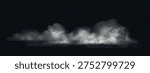 Smoke and fog clouds on floor. Realistic mist rises from ground. Vector isolated on transparent background