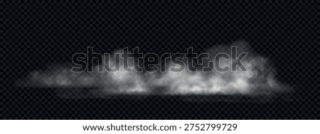 Smoke and fog clouds on floor. Realistic mist rises from ground. Vector isolated on transparent background