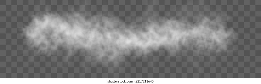 Сloud of smoke or fog isolated transparent special effect. Texture of steam or smoke for your design. White cloudiness, mist smog background. 3D realistic white foggy vapor. Vector illustration.	
