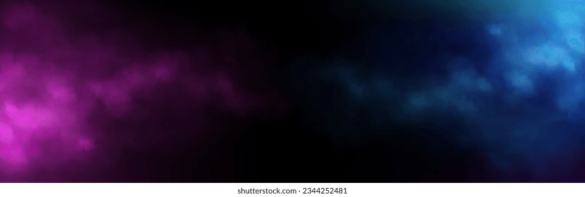 Smoke or fog on a black background.  Vector effect of blue and purple smoke . 