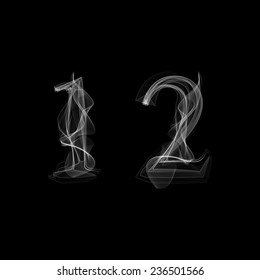 Smoke font. Numbers 1 2. Caracter one two.Vector illustration.