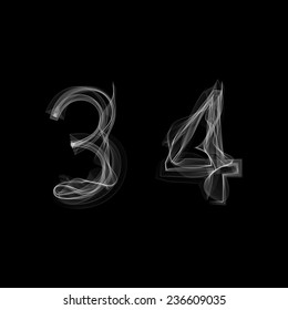 Smoke font. Numbers 3 4. Character three four. Vector illustration.