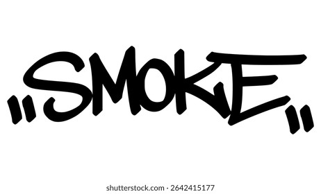 smoke graffiti tag in bold black ink with expressive handstyle. Vector street art lettering on transparent background. Perfect for urban vibes and hip hop style.
