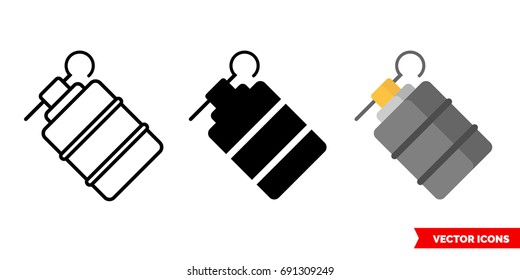 Smoke grenade icon of 3 types: color, black and white. Isolated vector sign symbol.