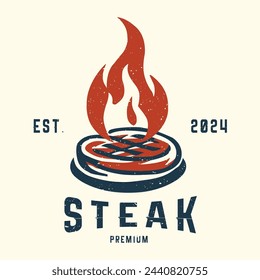 Smoke Grill Fire BBQ Logo Vintage Retro Grunge Style