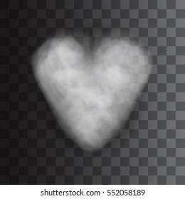smoke heart shaped cloud. transparent graphic template. vector illustration