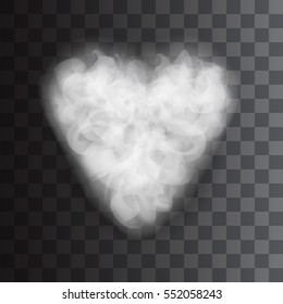 smoke heart shaped cloud. transparent graphic template. vector illustration