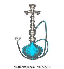 Smoke Hookah with Smoking Pipe Hand Draw Sketch. Arabic Vector illustration tobacco tools icon Nargila, Shisha Hookahs Bar Menu. 