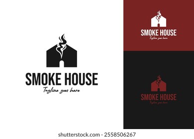 Smoke house logo design template for bbq restaurant vector illustration