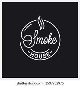 Smoke house logo. Round linear logo of smokehouse on black background