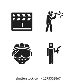 smoke icon. 4 smoke vector icons set. clapperboard, welder and paintball icons for web and design about smoke theme