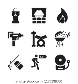 smoke icon. 9 smoke vector icons set. fire alarm, drum set and barbecue icons for web and design about smoke theme